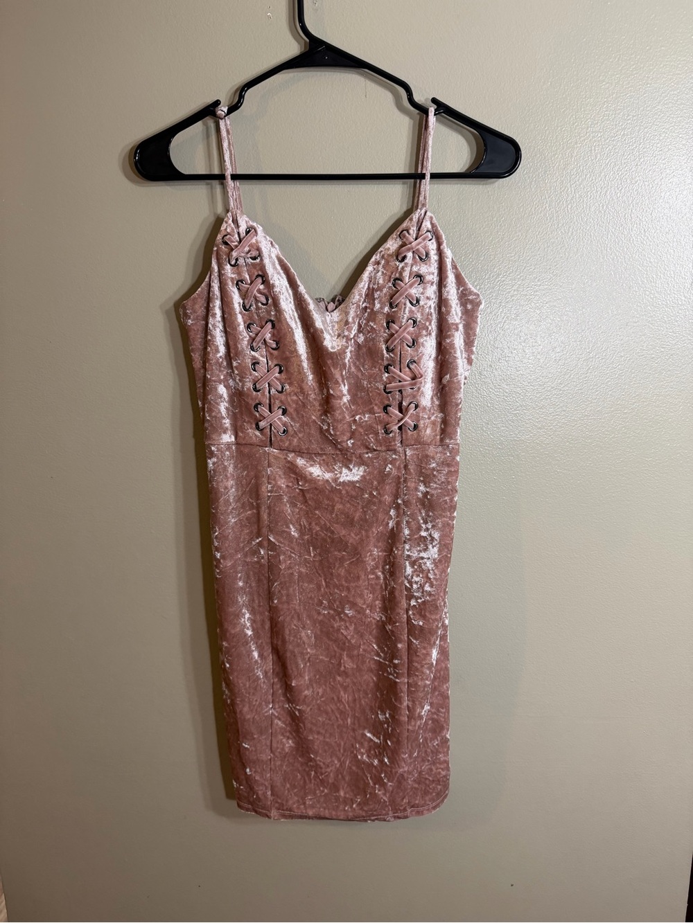 GUESS Pink Crushed Velvet Corset Lace Up Bodycon Mini Dress S